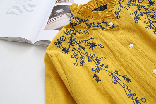 Long-Sleeved Cotton & Linen Shirt