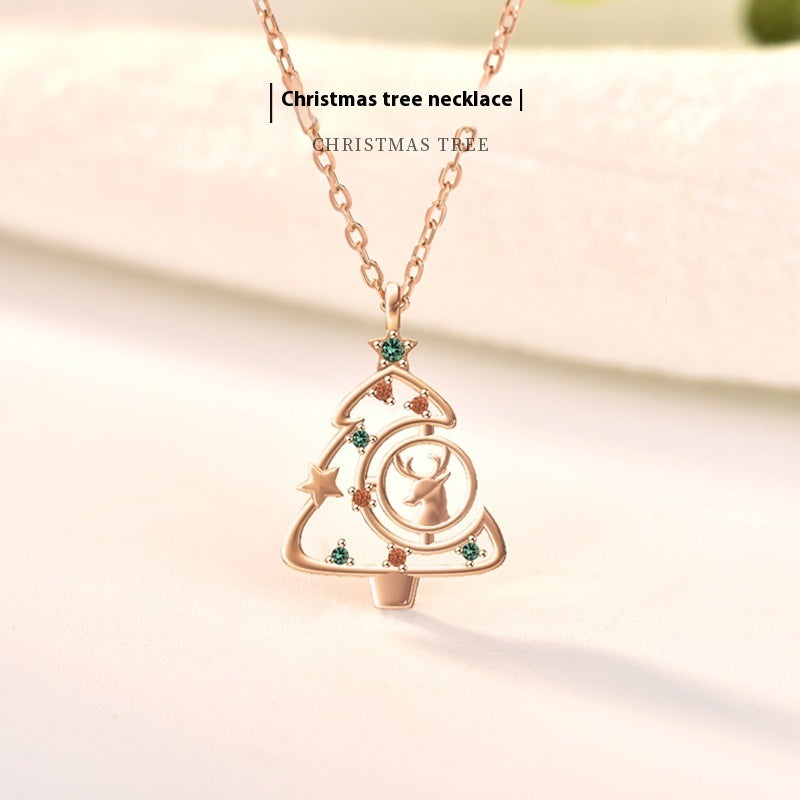 S925 Elk Christmas Tree Necklace
