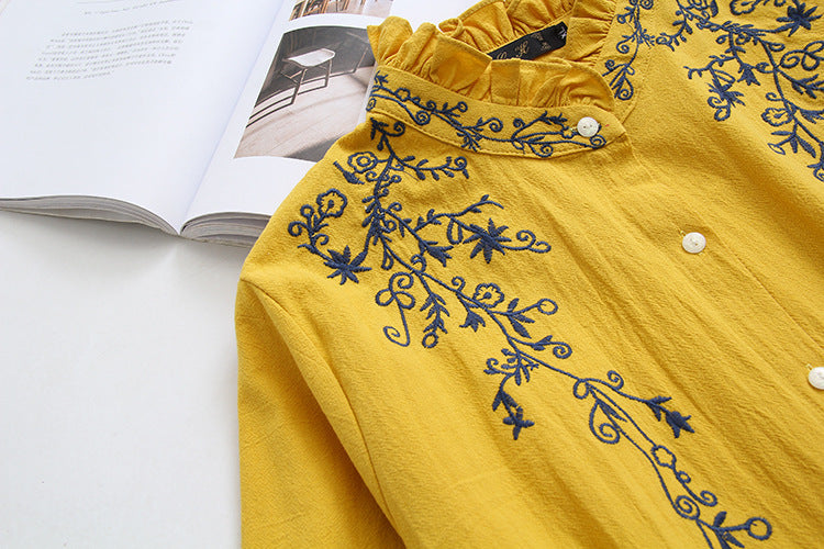 Long-Sleeved Cotton & Linen Shirt