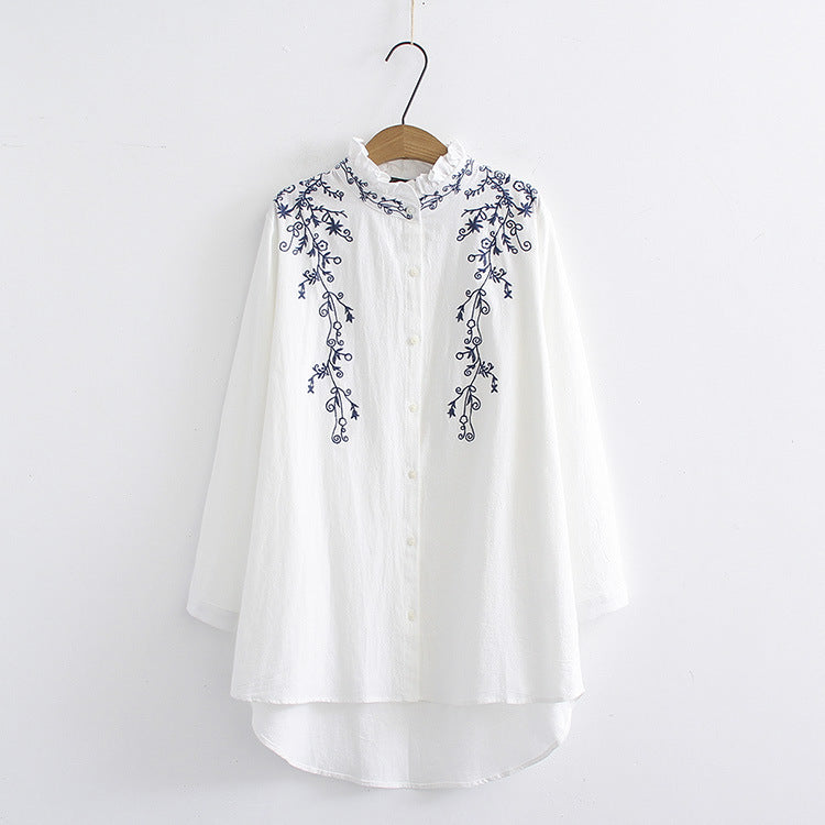 Long-Sleeved Cotton & Linen Shirt