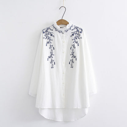 Long-Sleeved Cotton & Linen Shirt