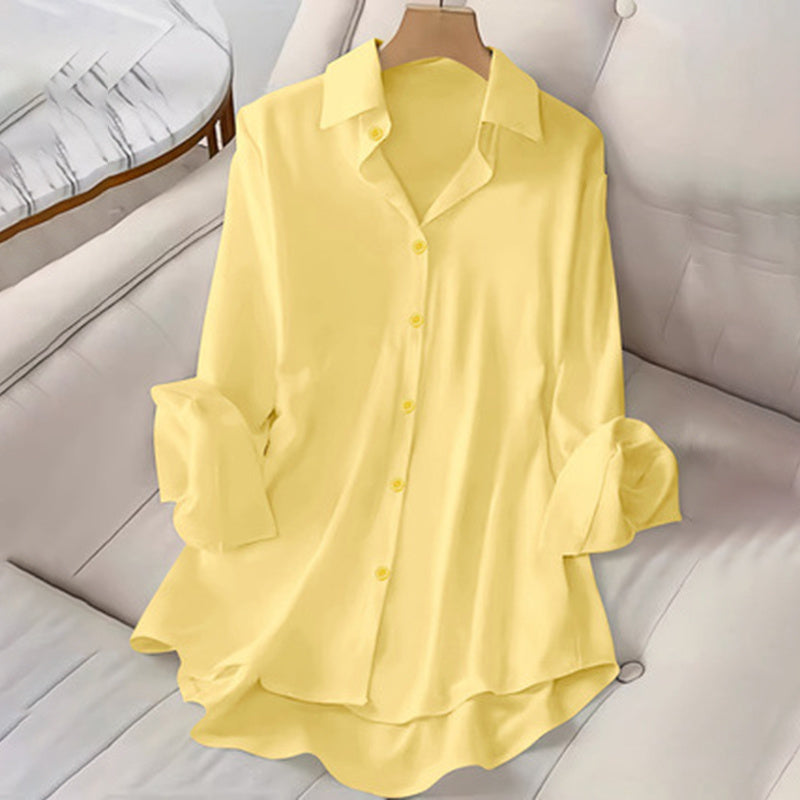 Casual Solid Color Lapel Long Sleeve Shirt