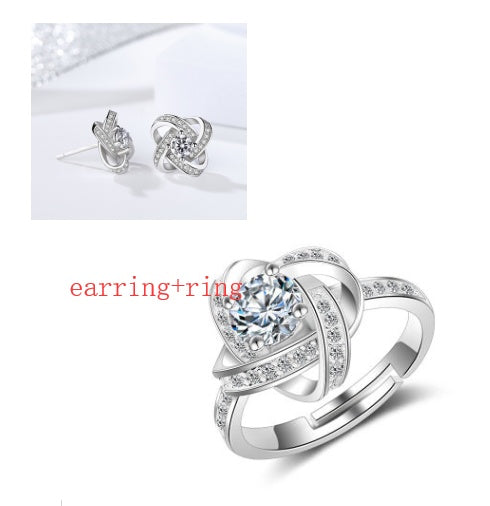 Moissanite Diamond 925 Sterling Sliver Ring + Ear + Locket Set