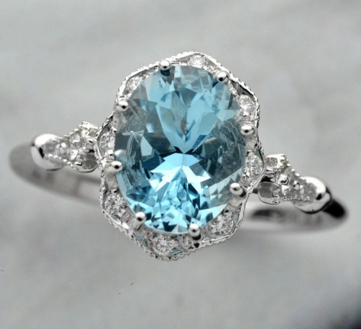 Topaz Stud ring -14k gold or 925 silver