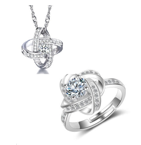 Moissanite Diamond 925 Sterling Sliver Ring + Ear + Locket Set