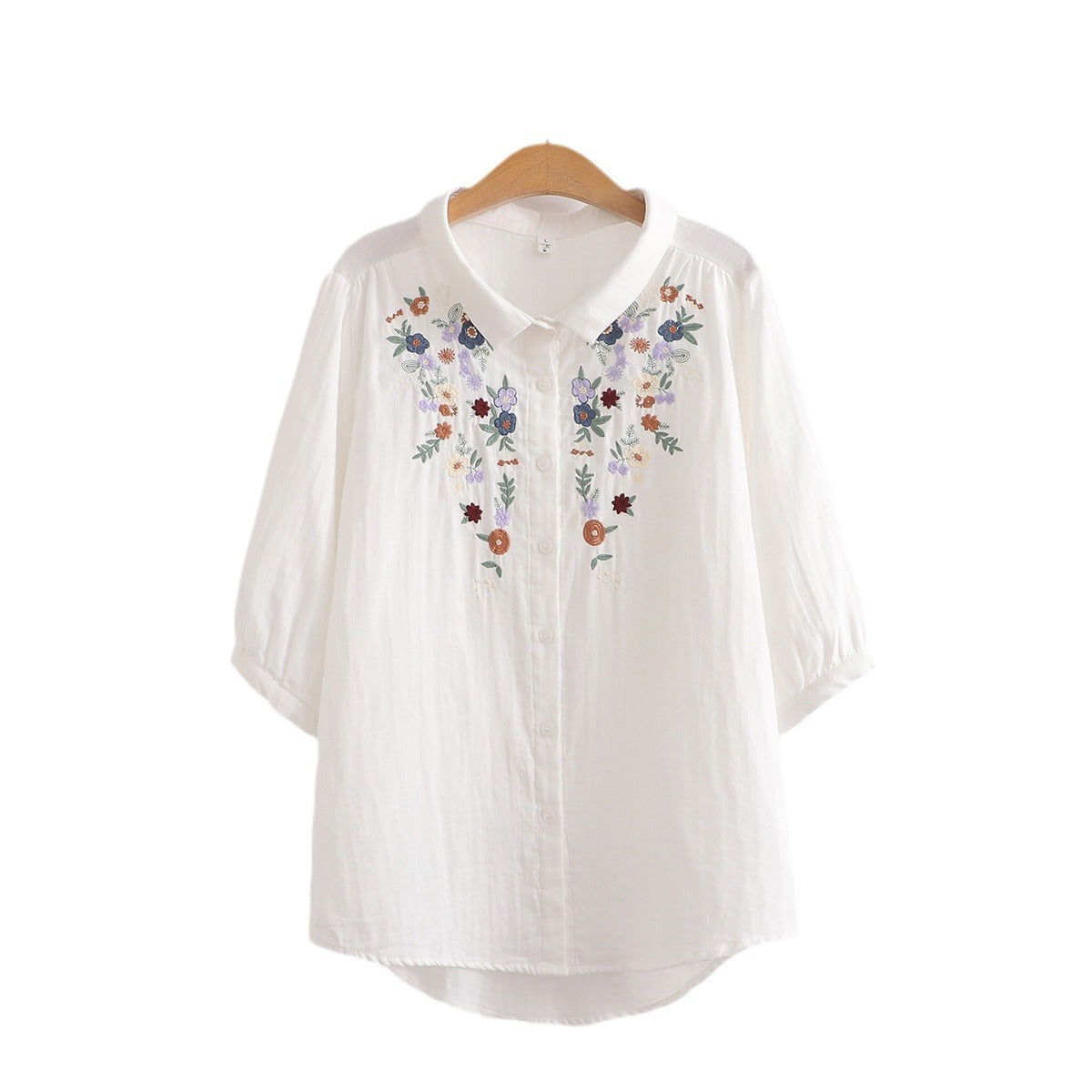 Women's Flower Embroidered Cotton Yarn Shirt Summer