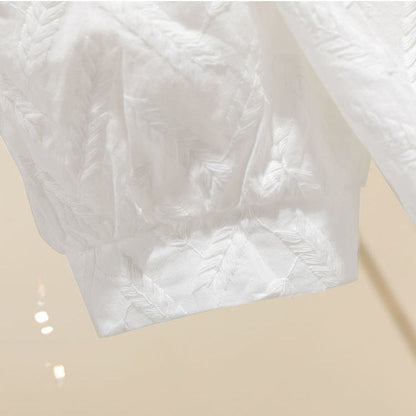 Cotton Embroidered Puff Sleeve Shirt Tops Women White Ladies Shirts