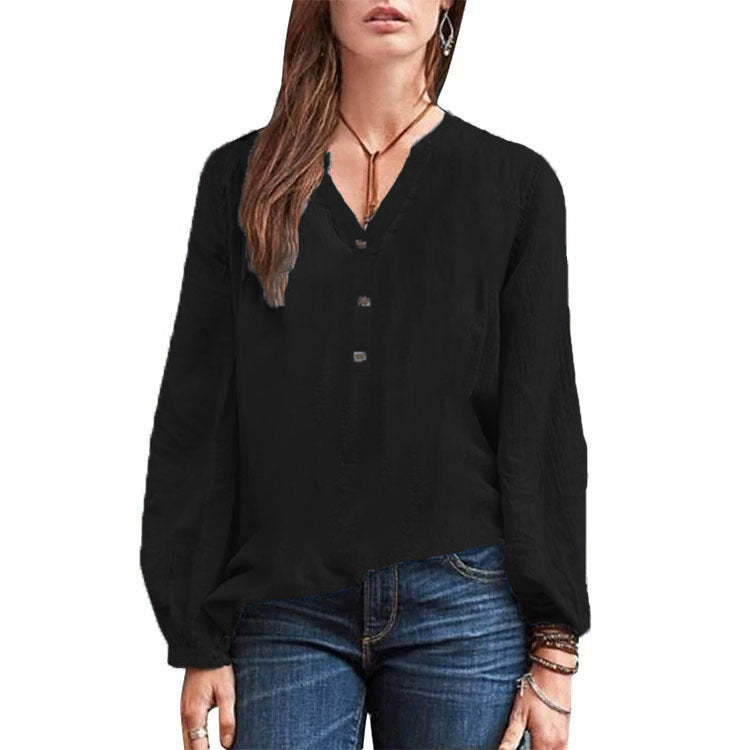 Cotton Linen Long Sleeve Shirt – Casual V-Neck