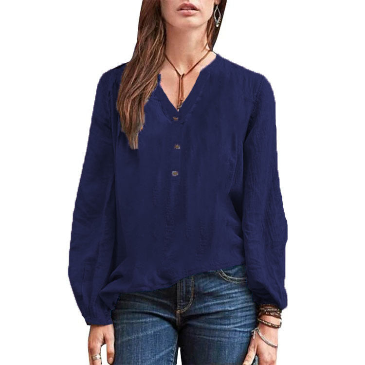 Cotton Linen Long Sleeve Shirt – Casual V-Neck